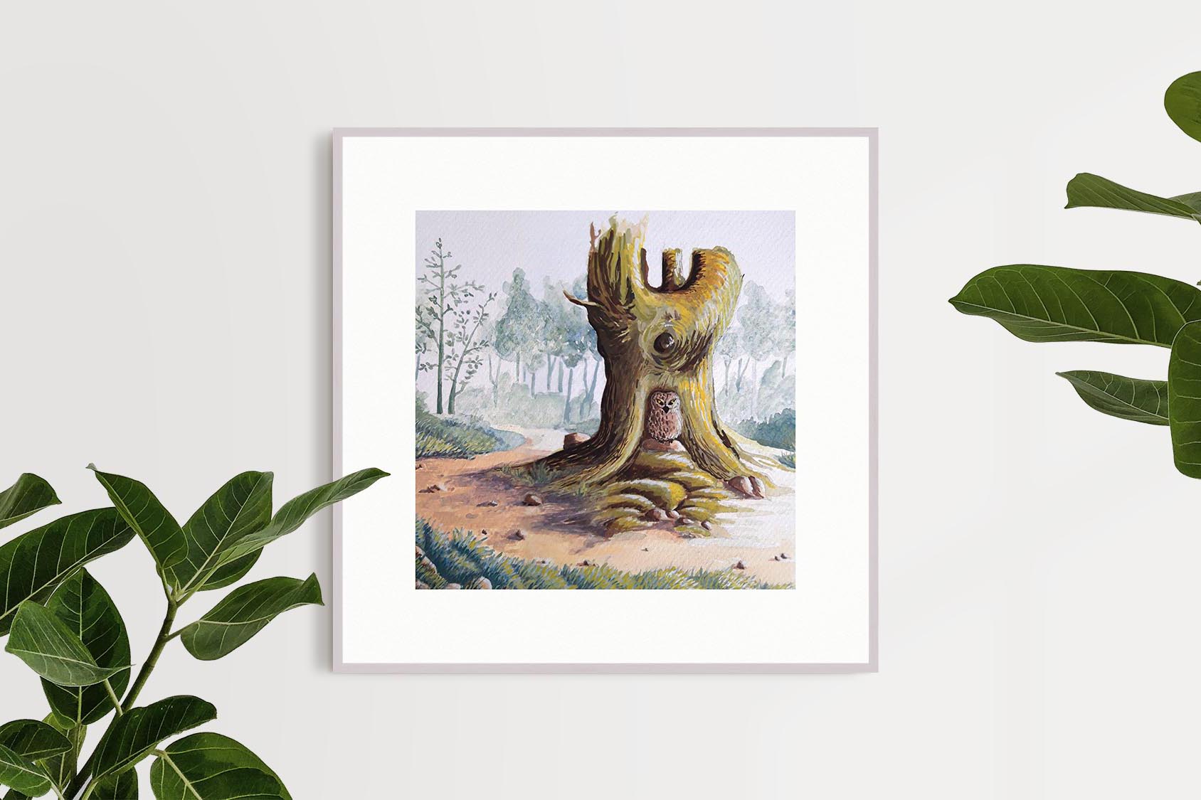 mockup_hiboudansarbre2-3 peinture gouache illustration jeunesse
