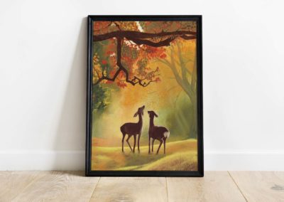 tableau peinture animaux chevreuils